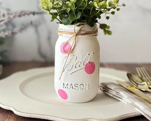 Vista 6 de Centros de mesa de tarro de masón pintado para mesas, tarros de pinta para centros de mesa, soporte para bolígrafos de tarro pequeño, decoración