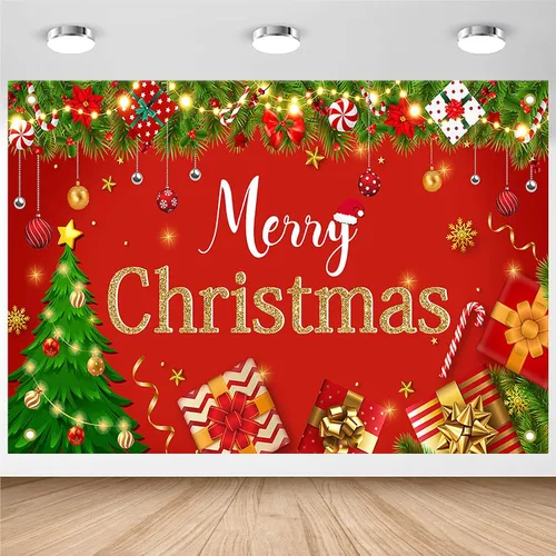 Vista 9 de Avezano Telón de fondo rojo de Feliz Navidad, decoración de fiesta de Feliz Navidad, banner, telón de fondo de fotografía de Feliz Navidad