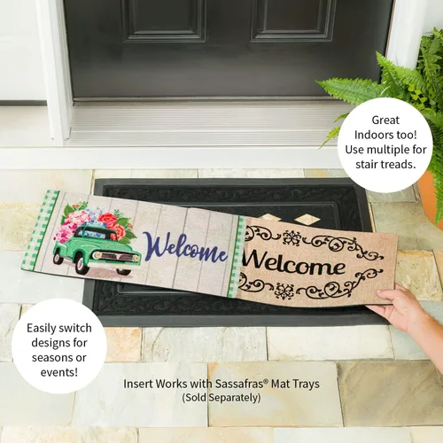 Vista 5 de Evergreen Sassafras Spring Flower Delivery - Tapete de entrada intercambiable para interiores y exteriores, 22 x 10 pulgadas, parte trasera