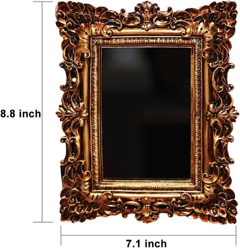 Vista 3 de Espejo rascador negro – Herramientas de brujería Kit de altar suministros para adivinación – Espejo cuadrado decorativo, marco dorado oscuro, 7.1