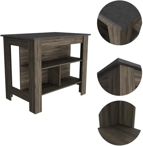 Vista 5 de Levan Home Isla de cocina Cala - Madera de ingeniería Onix marrón oscuro