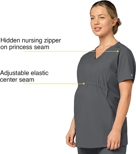 Vista 2 de WonderWink Camiseta de maternidad con cuello en V para mujer