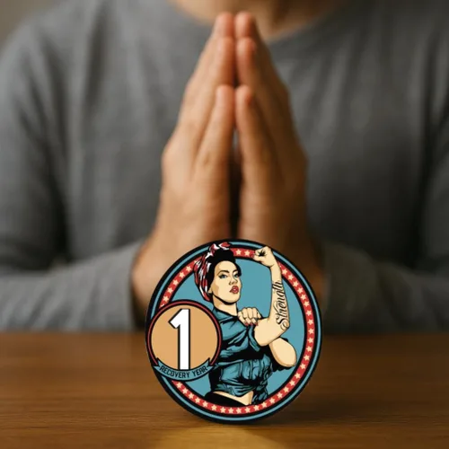 Vista 5 de Sobriety Coin – Rosie Strength Tattoo Recovery AA Chip, medallón de alta resistencia, regalo perfecto para cualquier persona en recuperación