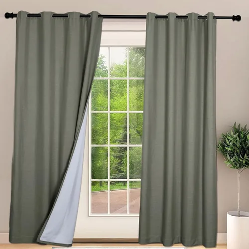 Vista 28 de Frelement Cortinas opacas extralargas de 108 pulgadas de largo, para sala de estar, cortinas de lino con bloqueo de luz, cortinas con aislamiento