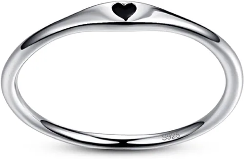 Vista 3 de Anillo de compromiso apilable de plata de ley 925 con forma de corazón tallado simple para ella, talla 5-10