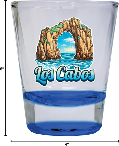 Vista 3 de Los Cabos Mexico Design C Souvenir - Vaso de chupito redondo de 1.5 onzas, color azul, paquete de 2