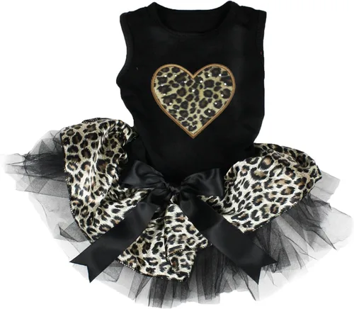 Vista 9 de Petitebella Vestido para perro cachorro con corazón de leopardo (azul aguamarina/dorado, talla XS)