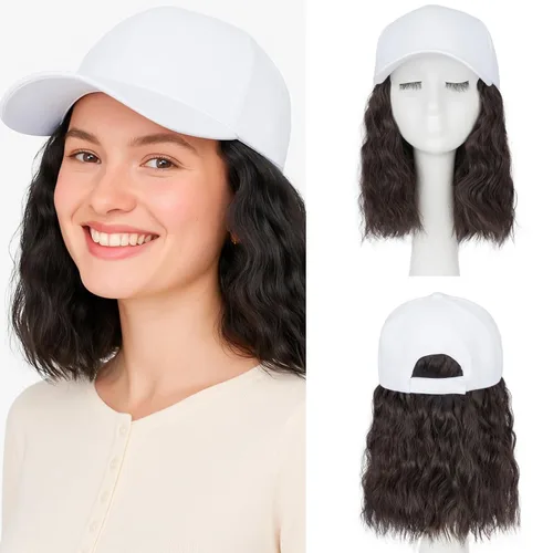 Vista 24 de SEGO - Peluca de gorra con pelo adjunto para mujer, gorra negra de béisbol con extensiones de pelo, gorra de béisbol larga y ondulada con ajuste