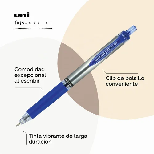 Vista 3 de Uniball Signo - Bolígrafo de gel retráctil, mediano de 0.028 in, tinta azul, barril con detalles azul/metálico, docena (paquete de 12)