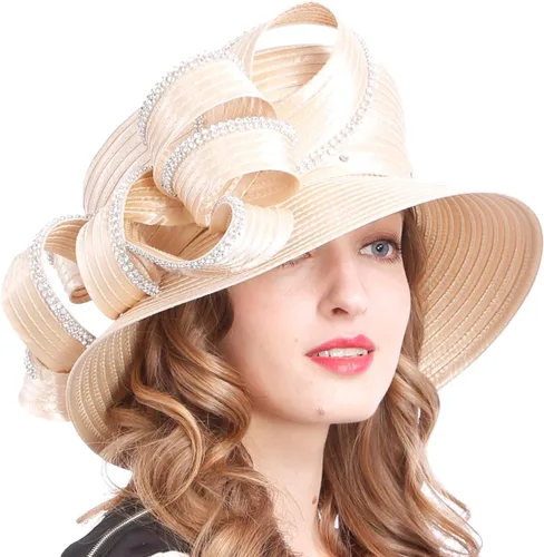 Vista 9 de VECRY Sombrero elegante para mujer, fiesta de té, iglesia, bautizo, boda, derby Albaricoque