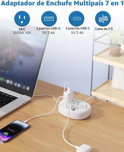 Vista 7 de Adaptador de enchufe multipaís, adaptador de corriente internacional de 3