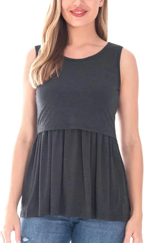 Vista 2 de Bearsland Camiseta sin mangas de maternidad para mujer cuello redondo para lactancia ropa de embarazo