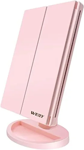 Vista 11 de WEILY Espejo de maquillaje con 21 luces LED, dos modos de fuente de alimentación, pantalla táctil ajustable y espejo de tocador de tres pliegues