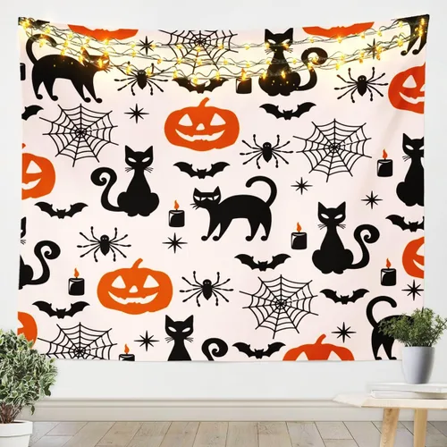 Vista 12 de Feelyou Halloween Wall Art for Bedroom Living Room Cartoon Ghost Tapestry Decoration for Kids Boys Girls Red Tapestry Wall Hanging Ghost Festival