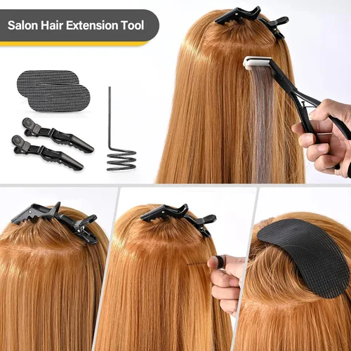 Vista 8 de Gomake Kit de herramientas de extensión de cabello con cinta adhesiva de superficie plana de acero inoxidable, pinzas de sujeción de sellado