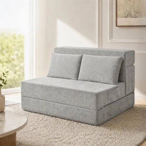 Vista 19 de Sofá cama plegable, silla convertible con almohada Chenille azul marino