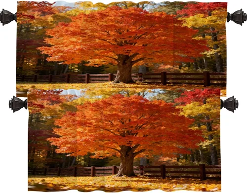 Vista 69 de Shrahala Orange Autumn Autumn Blackout Curtain Tiers, Fall Kitchen Valance Light Blocking Tier Drapes with Rod Pocket, 2 Pack 26 X 24 in