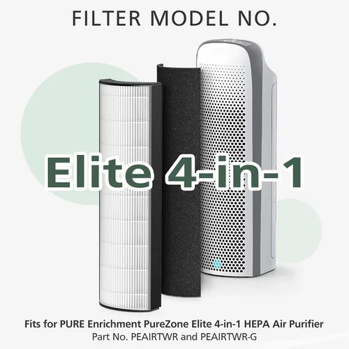 Vista 2 de Filtro de repuesto HEPA 2 en 1 compatible con purificador de aire 4 en 1 Pure Enrichment PureZone Elite (PEAIRTWR), prefiltro activado por carbón +