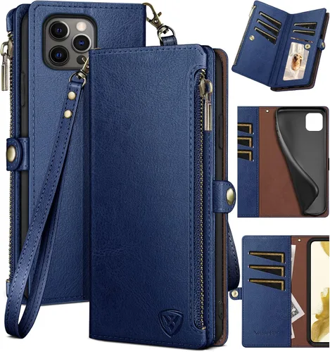 Vista 16 de XcaseBar Funda tipo cartera compatible con iPhone 14 Pro Max de 6.7 pulgadas con cremallera y tarjetero de crédito, bloqueo RFID, funda de piel