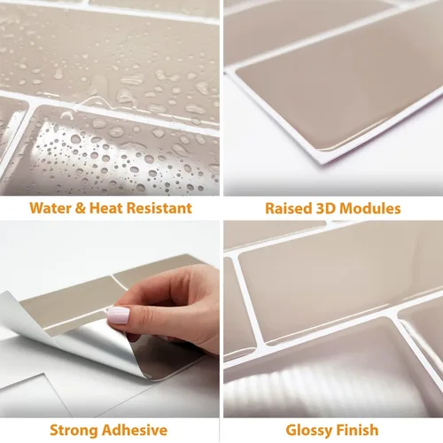 Vista 4 de WALPLUS - 12 Hojas de azulejos adhesivos 3D, 12 x 6 pulgadas, despega y pega, para loseta en muro, cocina, baño y metro, adorno resistente al calor