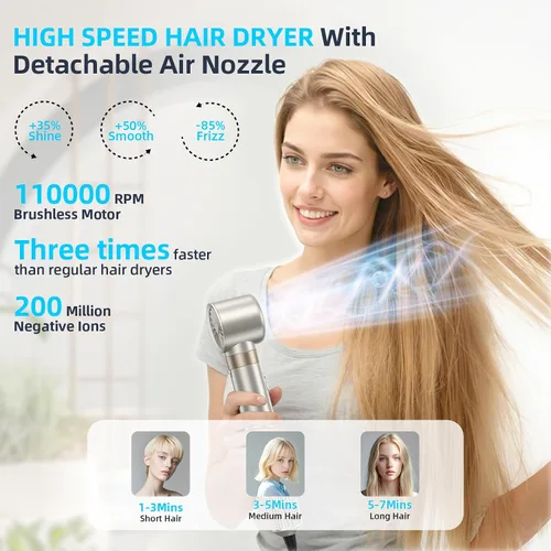 Vista 4 de Cepillo de aire caliente 6 en 1 y secador de pelo, voluminizador iónico, control de encrespamiento, multifunción con accesorios intercambiables