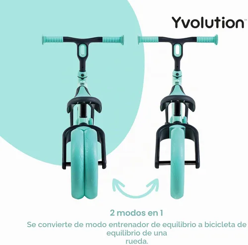 Vista 2 de Yvolution Y Velo Junior - Bicicleta de equilibrio de 9 pulgadas, 2 en 1, sin pedales, con ruedas traseras dobles, asiento ajustable y manillar