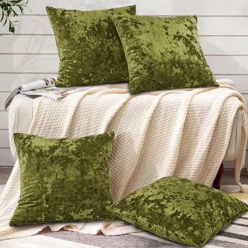 Vista 3 de Home Soft Things Funda de almohada decorativa de terciopelo triturado, 4 piezas, aguacate, 20 x 20 pulgadas, funda cuadrada de acento suave