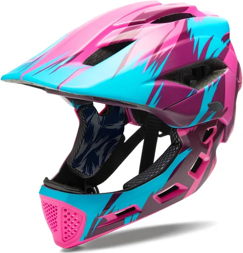 Vista 10 de Casco de cara completa para niños y niños, casco BMX multideporte desmontable para bicicleta sucia de montaña Negro