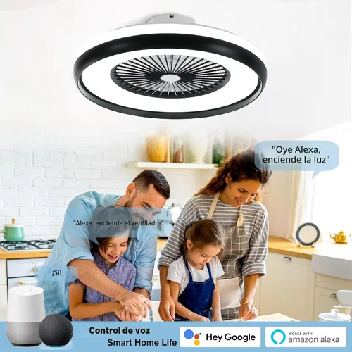 Vista 6 de Ventilador de techo sin aspas de 24" con luz RGB y control remoto, ventiladores de techo LED inteligentes con control por voz/aplicación, ventilador