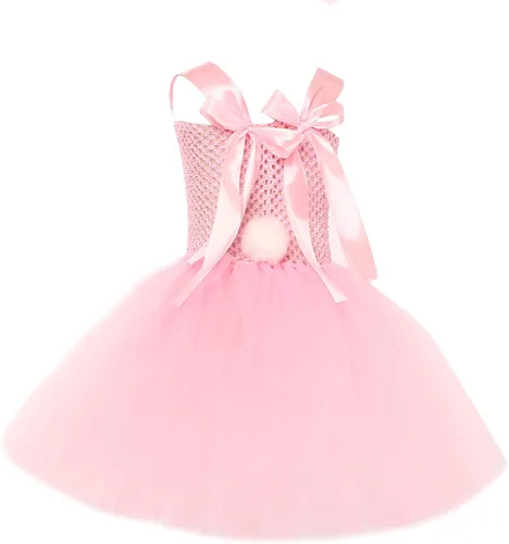 Vista 7 de Adorable vestido de conejo de Pascua rosa para niñas pequeñas, vestido de princesa de conejo, orejas de conejo de peluche, carnaval, princesa