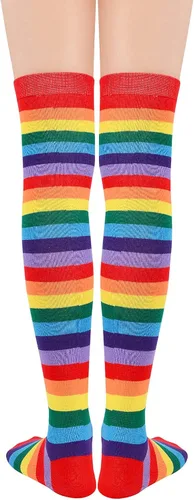 Vista 3 de Calcetines de arco iris para mujer calcetines altos hasta la rodilla medias altas hasta el muslo calcetines casuales de tubo para disfraz