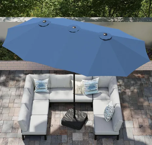 Vista 11 de PHI VILLA Sombrilla grande de 15 pies para patio con base incluida, sombrilla de doble cara rectangular para exteriores de gran tamaño con soporte