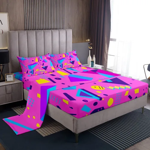 Vista 13 de Erosebridal Juego de sábanas de estilo retro de los años 80, tamaño individual, diseño geométrico abstracto, diseño moderno urbano con círculos