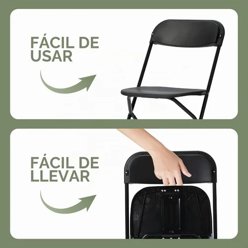 Vista 8 de Silla plegable de plástico de 20 piezas, silla comercial portátil, sillas plegables de plástico resistente, silla plegable con capacidad de 350 Negro