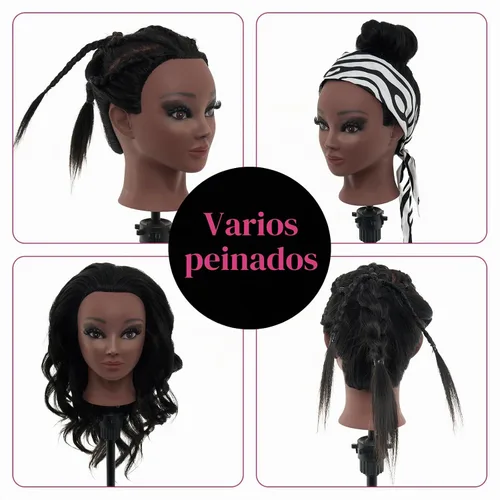 Vista 9 de Cabeza de maniquí de 18 pulgadas de cabello humano con soporte - Cabeza de maniquí 100% cabello real para práctica de maquillaje, cabeza de muñeca
