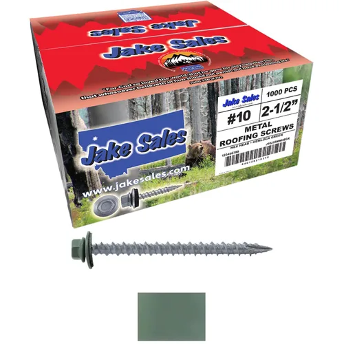 Vista 43 de 10 tornillos para techos de metal gris ABC de 2-1/2 pulgadas, cabezal de arandela hexagonal, arranque automático/roscado, arandela EPDM. 1 bolsa