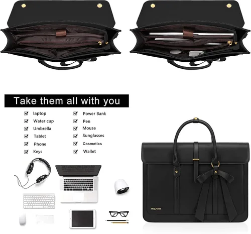 Vista 4 de MOSISO Bolsa para computadora portátil para mujer, de piel sintética, mochila convertible, bolsa de viaje para computadora con lazo
