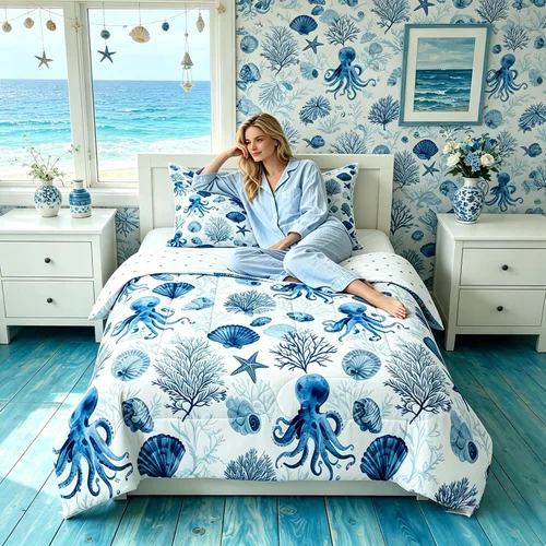 Vista 17 de Juego de edredón Lake Home Camper tamaño King, juego de ropa de cama náutica con ancla para niños, niñas, niños, adultos, decoración de dormitorio
