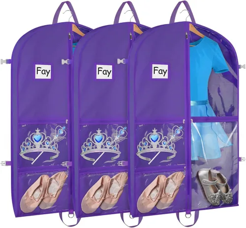 Vista 11 de Bolsas de ropa de baile negras de Zilink, bolsa de ropa de 40 pulgadas para competiciones de baile con 5 bolsillos transparentes con cremallera