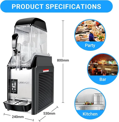 Vista 7 de LEEVOT Máquina comercial de granizado – Tanques de 12L Máquina de Margarita Máquina congelada para Restaurante Bar Fiesta – 550W Acero inoxidable