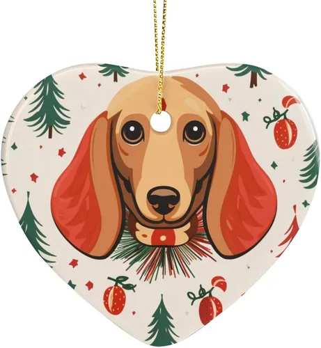 Vista 9 de Dachshund - Adorno de cerámica de Navidad para perro, diseño de animales lindos 2023, adorno de vacaciones para el hogar, decoración de árbol