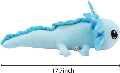 Vista 7 de Peluche realista de ajolote azul de 17.7 pulgadas, suave y largo animal de peluche de salamandra, lindo peluche de anfibio para niños, niñas, niños