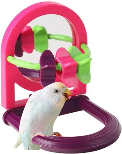 Vista 10 de Perca para pájaros con espejo, bola masticable de loro, juguetes de búsqueda de alimentos, juguete interactivo de inteligencia para pájaros