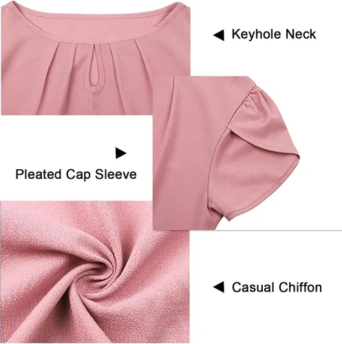 Vista 3 de Blusas de trabajo para mujer, plisadas, manga casquillo, blusa de gasa con agujero de cerradura, blusa casual de negocios, Varios