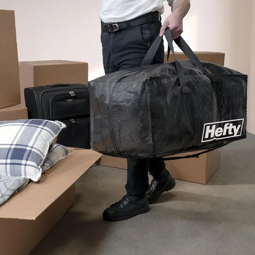 Vista 6 de Bolsa de mudanza Hefty – Mochila extragrande con doble cremallera – Resistente, resistente al agua, plegable, reutilizable para embalaje