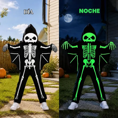 Vista 2 de Weixinbuy Disfraz de esqueleto de Halloween para niños que brillan en la Negro #2