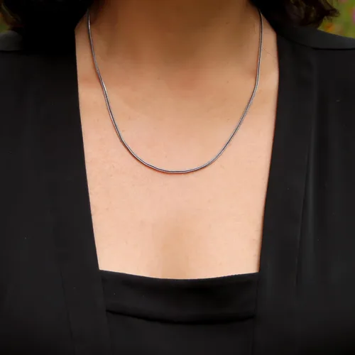 Vista 3 de Collar de cadena de plata de ley 925 maciza con cola de zorra, ancho de 0.059 pulgadas, oxidado y no se deslustra, unisex, diseño de serpiente