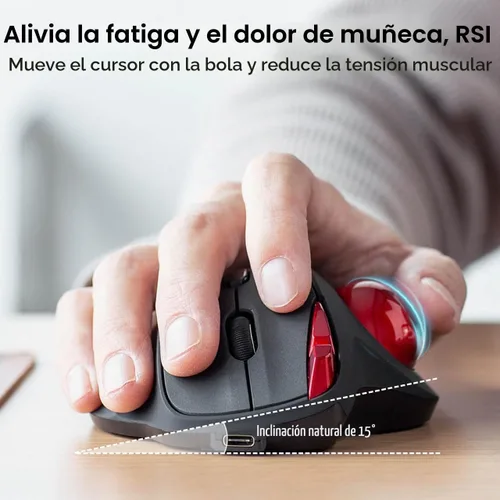 Vista 2 de Ratón inalámbrico SANWA 2.4G Trackball, clic silencioso, ratones de rodillo