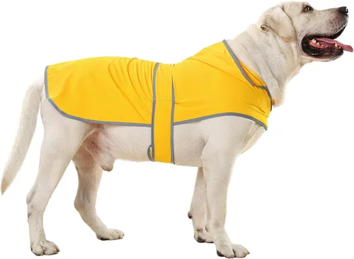 Vista 29 de Impermeable para perros pequeños y cachorros, chaqueta impermeable con capucha con tiras reflectantes, agujero para la correa y poncho de ajuste