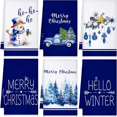 Vista 9 de Geyoga 6 Pcs Christmas in July Kitchen Towels Decor 16 x 24 Inch Absorbent Summer Christmas Dish Towels Beach Xmas Santa Hand Tea Cloths for Holiday